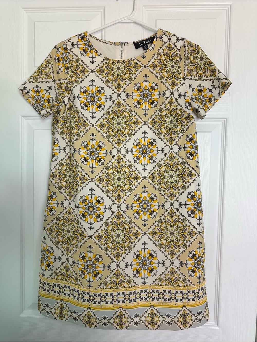 Lulu's Yellow and Cream Tile-Print Mini Shift Dress